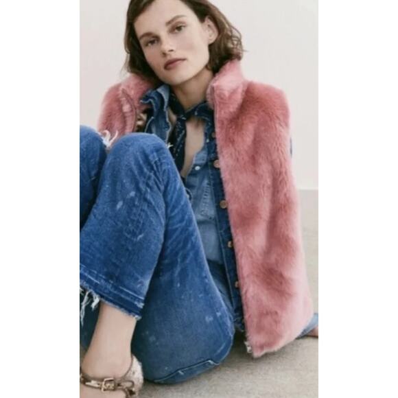 J.Crew Rose Pink Faux Fur Zip Vest NWT Petite XXS MSRP $128 - Picture 2 of 5